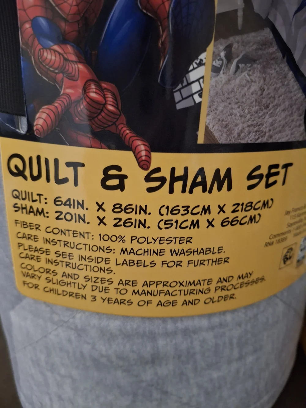 Spiderman Twin Quilt/ Sham & Sheet Set - Gray/Blue
